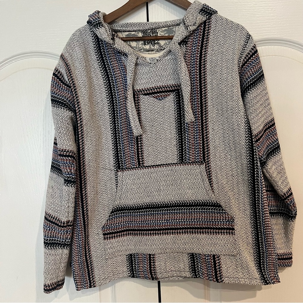 Men's Baja Hoodie Sweatshirt - Cream & Black Striped